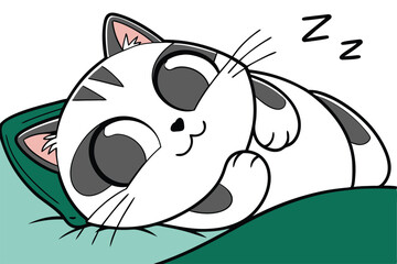 Adorable chubby cat sleeping peacefully with paw covering its face