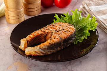 Gourmet grilled salmon fish steak