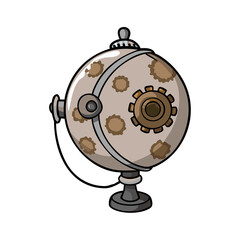 Vintage Steampunk Globe Vector Illustration with Gears, Rust, and Metal