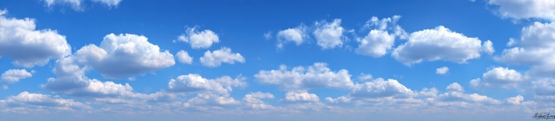 Fototapeta premium Wide-angle view of a partly cloudy, vibrant blue sky