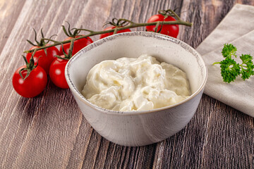 Italian delicous stracciatella young soft cheese