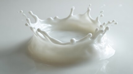 Dynamic splash of milk creating a circular ripple with detailed surface and reflections.