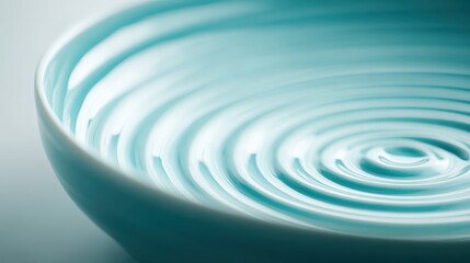 Close-up of a swirling water vortex in a white ceramic bowl with ripples and reflections.