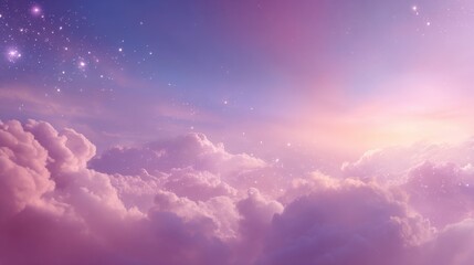 Beautiful colorful sky with vibrant clouds and sparkling stars during sunrise or sunset.