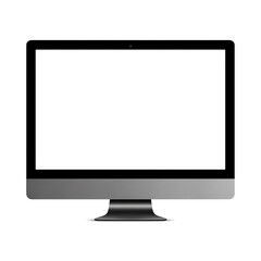 Fototapeta premium A black computer monitor with a blank screen is isolated on white background
