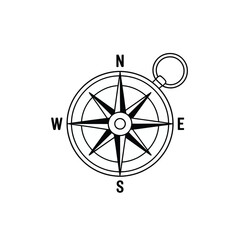 Classic Compass Rose Illustration in Black and White for Navigation and Exploration
