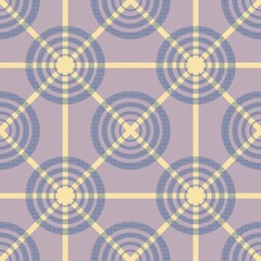 Soft concentric circles in blue on a lavender base intersected by yellow lines form a grid of radial energy points. The overall tone is delicate, balanced, and reminiscent of vintage graphic prints.