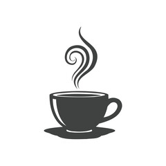 Elegant Dark Silhouette of a Steaming Coffee Cup with Swirling Aromas Depicted in a Clean Minimalist Style Illustration