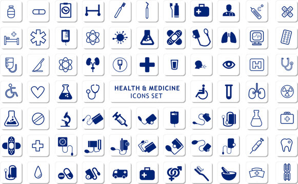 Professional Doctor and Medical Icon Vector Set Featuring Healthcare Symbols, Medical Tools, and Hospital Equipment in Modern Flat Style
