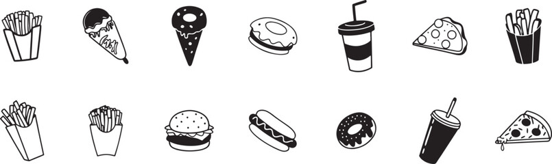 Simple Outline Fast Food Menu Item Graphics.