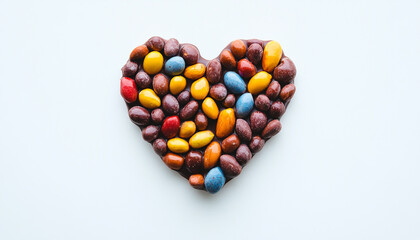 Heart shaped figure formed by multi colored alm