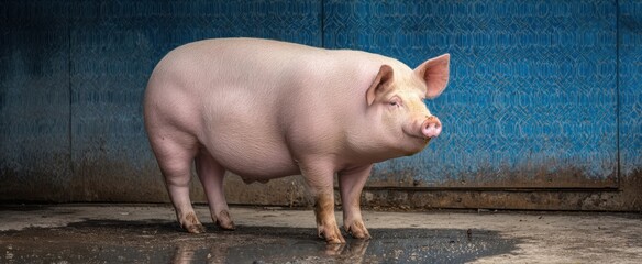 The adorable pig resting in a serene farm environment.