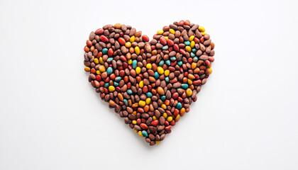 Heart shaped figure formed by multi colored alm