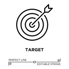 The line icon vector illustrates target. The line icon is isolated on a transparent background and can be edited as needed