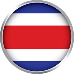 round icon with flag of costa rica, circular glossy emblem featuring red white blue horizontal stripes design

