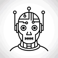 Minimalist Robot Head with Circuitry and Antennae in Black and White