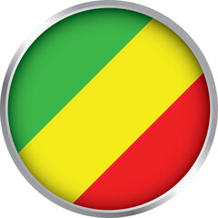 Fototapeta premium round icon with flag of republic of the congo, circular emblem with green yellow red diagonal tricolor