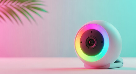 Close-up of a pink and blue eye reflecting digital data on a white compact disc