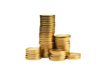 stack of gold coins isolated on white or transparent png