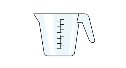 A clear plastic liquid measuring cup with measurement markings and a handle is shown against a white background