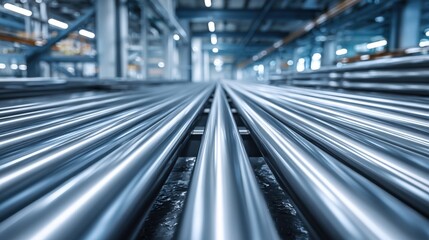 Obraz premium Industrial Production Warehouse with Metal Pipelines and Modern Manufacturing Equipment.
