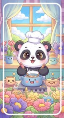 cute cartoon animal in cooking in kitchen