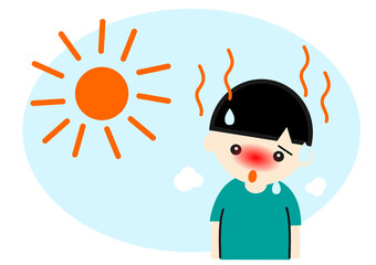 猛暑で熱中症になるアジア人の男の子