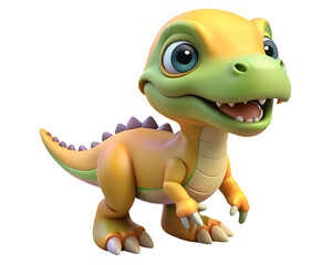 Fototapeta premium 3d cute baby dinosaur, 3d plastic cartoon dinosaur isolated on transparent background