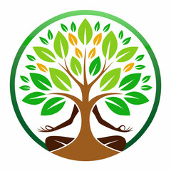 Obraz premium green spring tree with female face and roots on white background, vector, Abstract Human tree logo. Unique Tree Vector illustration with circle and abstract woman shape.