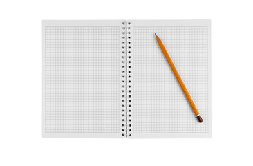 Checkered notebook with a pencil and spiral binding on a white backdrop, great for creative notes,...