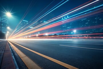 City Street at Night with Light Trailing Car Headlights

