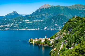 The village of Varenna, on Lake Como, photographed on a summer day. 
