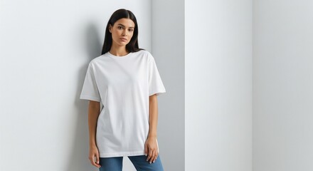 A model wearing an oversized white t-shirt, Mockup Oversized T-Shirt