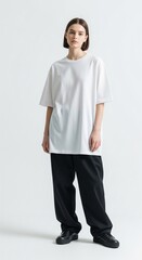 A model wearing an oversized white t-shirt, Mockup Oversized T-Shirt