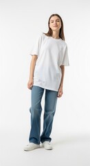 A model wearing an oversized white t-shirt, Mockup Oversized T-Shirt