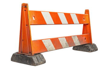 Orange Construction Barrier Safety Sign Isolated on Black Road Work Ahead Striped Blockade Alert