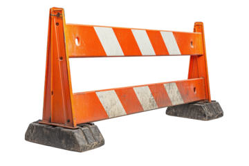 Orange Construction Barrier Safety Sign Isolated on Black Road Work Ahead Striped Blockade Alert