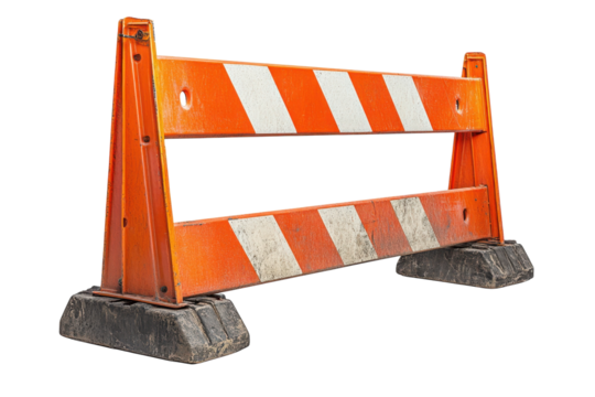 Orange Construction Barrier Safety Sign Isolated on Black Road Work Ahead Striped Blockade Alert