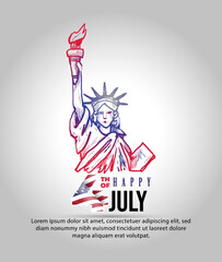 American flag independence day greeting card isolated on white background