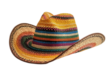 Colorful Cowboy Hat Western Style Fashion Accessory Striped Design Straw Weave Vibrant Colors Art