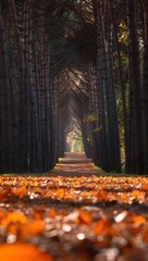 Beautiful autumn forest path with orange leaves fall foliage nature landscape photography trees