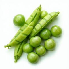 Fresh green peas and pods isolated on white background copy space