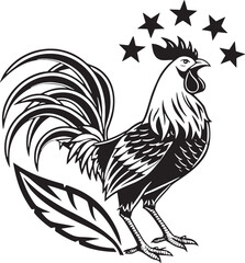 Elegant rooster silhouette with stars above its head, designed for premium farm logos, badges, and labels.