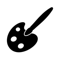 Artist Palette with Brush Icon Simple Design, A black silhouette of an artist's palette with a paintbrush, symbolizing creativity, painting, and artistic expression.
