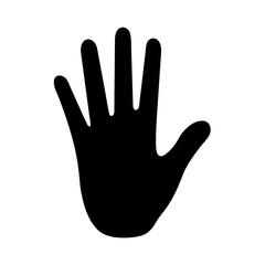 Fototapeta premium Black Silhouette of Raised Hand, A black silhouette of a raised hand, symbolizing communication, greeting, or raising awareness. 