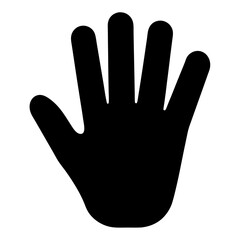 Black Silhouette of Raised Hand, A black silhouette of a raised hand, symbolizing communication, greeting, or raising awareness.
