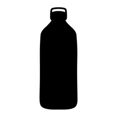 Black Silhouette of Plastic Bottle with Handle, A black silhouette of a plastic bottle with a handle, commonly used for liquids or beverages.
