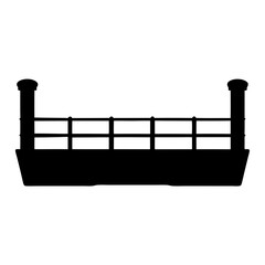 Naklejka premium Black Silhouette of Industrial Platform with Railings, A black silhouette of an industrial platform with railings and chimneys, symbolizing manufacturing or construction. 