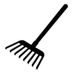 Black Icon of a Garden Rake, A black silhouette of a garden rake, perfect for gardening, landscaping, or outdoor work-related themes.
