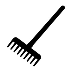 Black Icon of a Garden Rake, A black silhouette of a garden rake, perfect for gardening, landscaping, or outdoor work-related themes.

